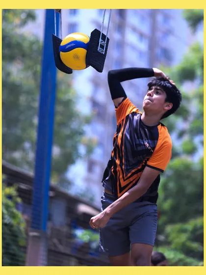 This athlete is all focus as he works on his spiking technique. Our equipment allows for safe and effective skill development.