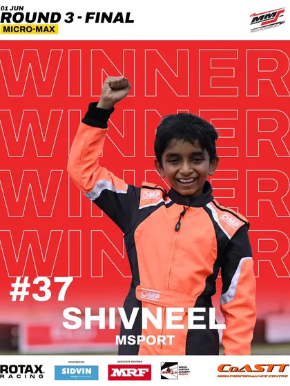 Shivneel celebrates his win in the Micro Max class at the final round of the Meco Meritus Cup 2025.