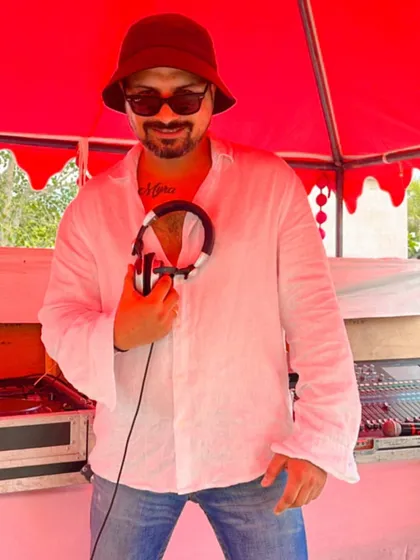 Choose joy and spread positivity. A candid shot of me with my headphones, ready for a pool party set in Udaipur.