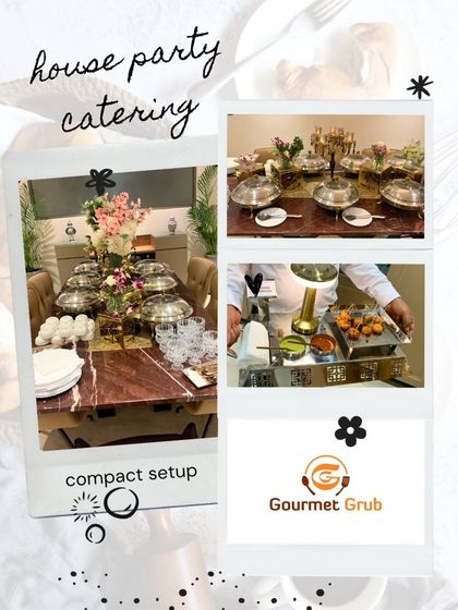 This collage showcases our ability to create a beautiful and functional buffet even in a compact space, perfect for a house party of 15 guests.