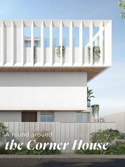 This render introduces The Corner House, a project that presented the unique challenges of designing for a corner plot. The design solution involved creative massing to ensure every space receives natural light and ventilation.