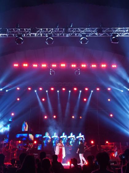 A full stage view of the Shreya Ghoshal concert, showcasing the scale of our lighting and sound production for major college festivals like Tathva at NIT Calicut.