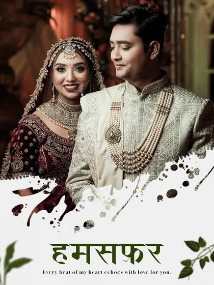 A romantic "Humsafar" themed portrait of the couple in their wedding attire.