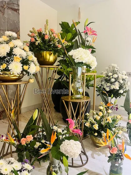 This collection of floral arrangements shows the variety we can create. As a student, you'll learn to design different styles of bouquets and installations for various event needs.