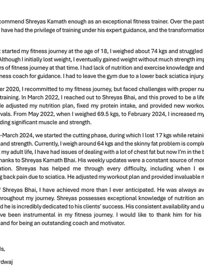Results speak for themselves, but so do my clients. This testimonial from Ujjwal details his journey, from struggling with skinny-fat and sciatica to building significant strength and achieving the best shape of his life. This is the kind of partnership I build with my clients.