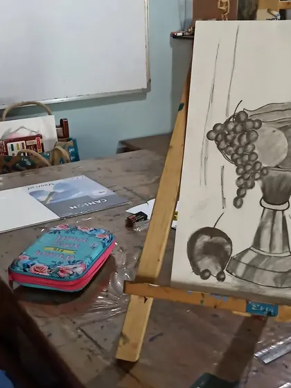 A teen student's still life sketch of fruits in a bowl, completed during my sketching and shading course. This is a classic exercise for understanding composition and form.