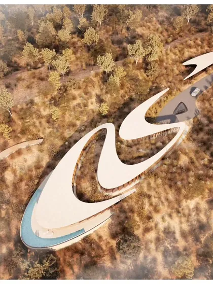 The calligraphic form of Amar Villa seen from above, a signature design element that makes the project unique.