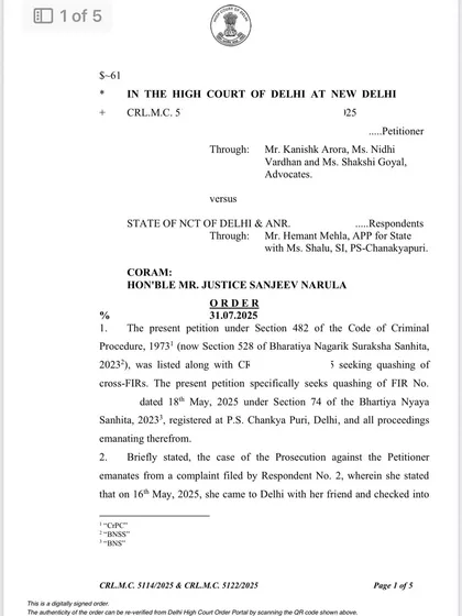 This court order from the Delhi High Court represents a crucial service I offer: the quashing of FIRs. When a dispute was amicably settled between parties, we argued that continuing the prosecution would be a waste of judicial time. The court agreed, quashing the FIR and all related proceedings, bringing a swift and practical end to the matter for my client.