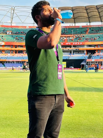 A special feeling with this place. Taking a hydration break on the field at the Hyderabad stadium, home of the Sunrisers.