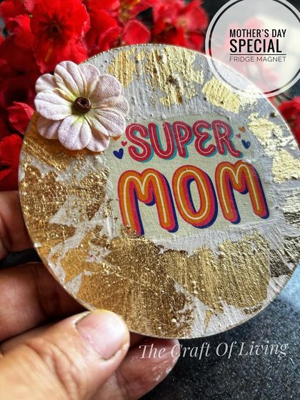 "Super Mom." A vibrant and fun magnet design with gold foil, because every mom is a superhero.