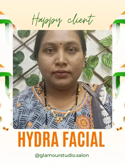 A satisfied client with a clear and even complexion after her Hydra Facial.