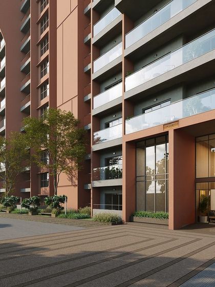 A duplicate view of the high-rise entrance, showcasing the clean lines and material palette.