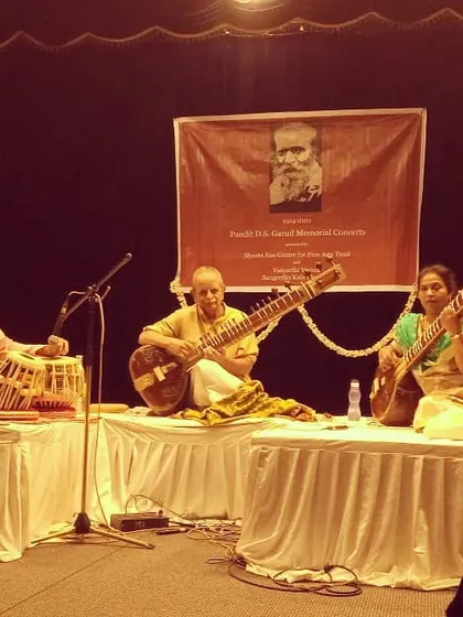 A cherished memory performing alongside my respected guruji, Pandit N V Gopinath. This image captures a traditional Indian classical concert format, often featuring a sitar and tabla duo.