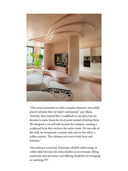 Architectural Digest highlighted how we turned an obstacle, two oddly placed columns, into a sculptural focal point for the entire room.