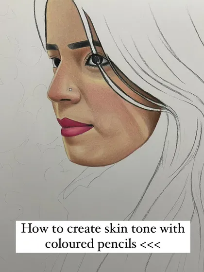 A mini tutorial on how I create skin tones with colored pencils. This series of images breaks down my layering process, starting with shadows and building up to the final blended tone.