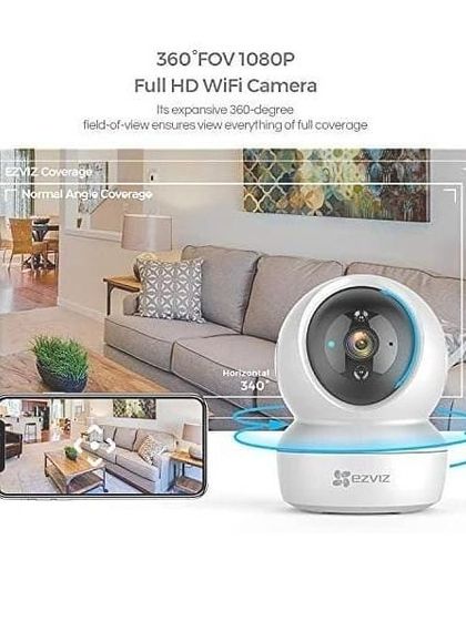 The EZVIZ C6N camera provides an expansive 360-degree field of view, ensuring full coverage of any room. You can easily control the pan and tilt functions through the mobile app to see every corner.