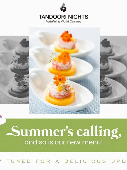 Summer is calling, and so is our new menu. These canapés, served on elegant spoons, feature delicate toppings and edible flowers, hinting at the delicious updates to come.