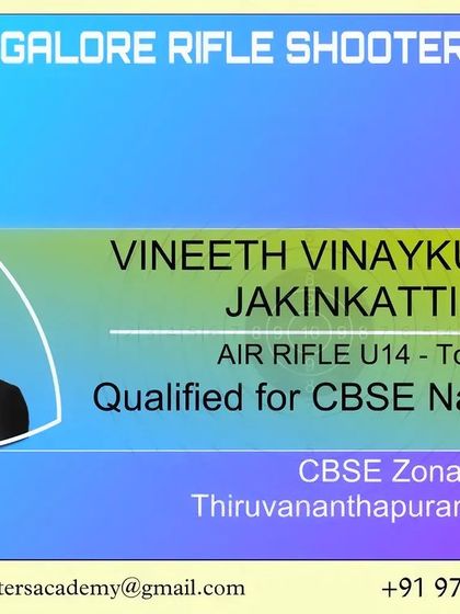 Celebrating Vineeth Vinaykumar Jakinkatti's qualification for the CBSE Nationals after a top 5 finish in the Air Rifle U14 category at the CBSE Zonal event.