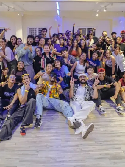 A huge group photo from our Launch Weekend Collab Series 2.0, capturing the massive energy in the studio.
