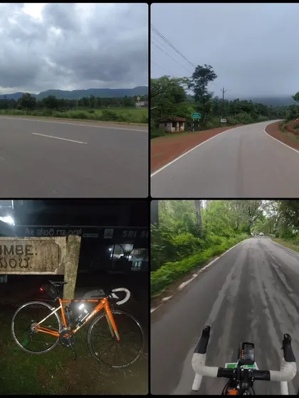 The diverse roads of the Jog Falls 1000K BRM. Riders navigate everything from wet, forested ghat roads to the historic entrance of Agumbe, the "Cherrapunji of the South."