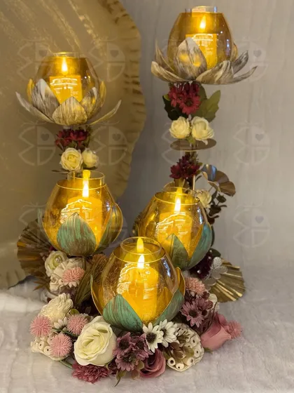 Another view of my lotus candle stands. Their handcrafted detail and warm light make them a perfect addition to your home, creating a divine and dreamy atmosphere for the festival.