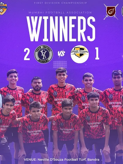 Victory tastes sweet. Here is our team celebrating a hard-fought 2-1 win in the Mumbai Football Association First Division Championship, proudly wearing our winning colours.