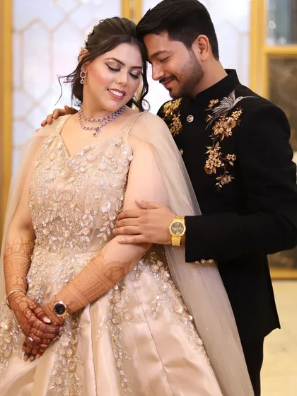 A romantic shot of the couple. I ensure both the bride and groom look perfect for their engagement photos.
