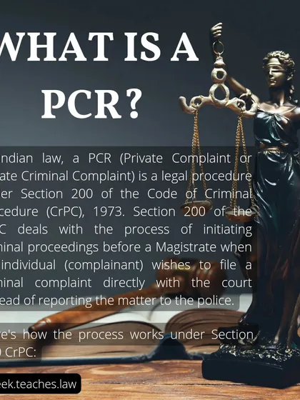 What is a Private Criminal Complaint (PCR)? A PCR under Section 200 of the CrPC allows an individual to initiate criminal proceedings directly before a Magistrate, bypassing the police. This is an alternative to filing an FIR.
