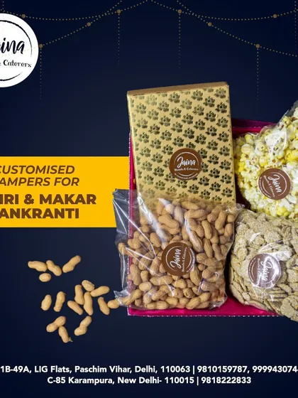 My customized hampers for Lohri and Makar Sankranti are a big hit. They are filled with festive essentials like peanuts, popcorn, and til gajak.