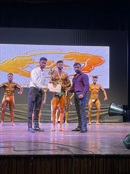 Another victory for the team. Ankit Rajput receiving his gold medal at the Mr. India competition. We strategized his peak week perfectly.