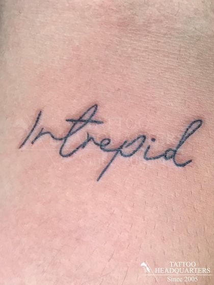 The word "Intrepid" in a flowing, signature-style script, symbolizing fearlessness and adventure.