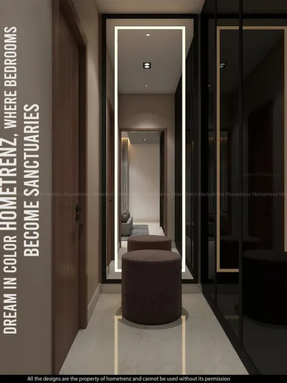Sleep in style, dream in color. I design bedrooms to be sanctuaries, like this one with its full-length mirror and dark, reflective wardrobe doors that add depth and a touch of glamour.