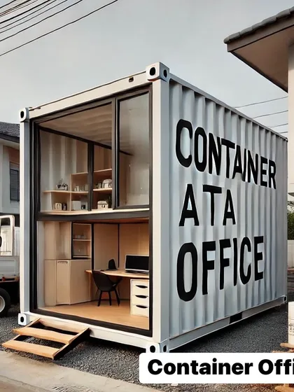 A two-level container office with a minimalist interior. This design is perfect for startups or creative agencies looking for a unique and flexible workspace that can be set up quickly.