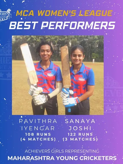 Our top batters, Pavithra Iyengar and Sanaya Joshi, showcasing their consistency with the bat during the MCA Women's League championship run.