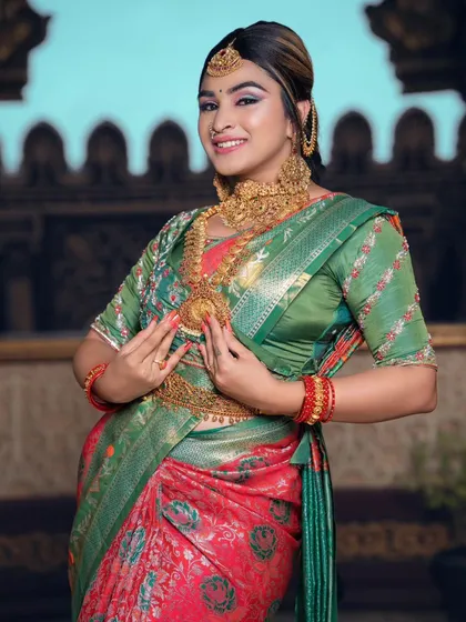 A full-smile portrait, showing how the makeup enhances the bride's joyful expression.