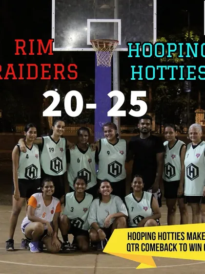 A graphic showing the Hooping Hotties' comeback win in Game 1 of Hooplah '24.