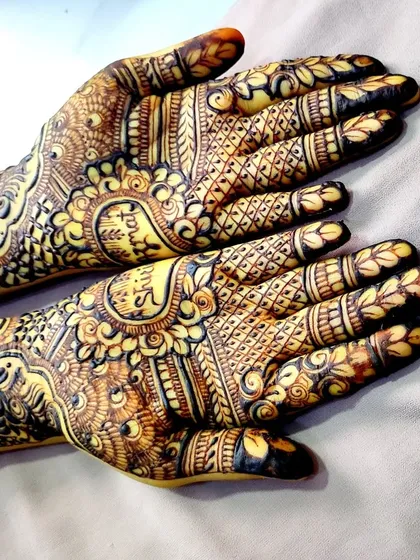 The beautiful, developed stain of the personalized bridal henna, showing the rich color.