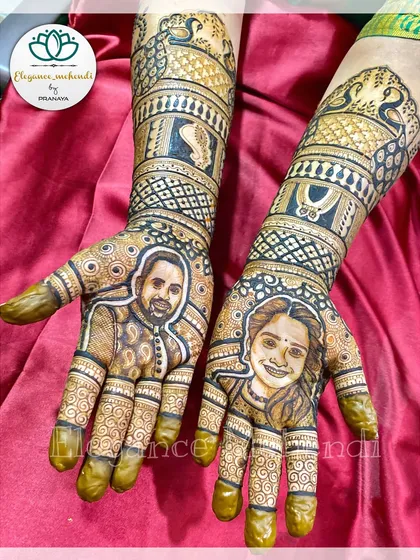 I love capturing your likeness in henna. This was my first ever bride and groom portrait mehendi, and seeing the bride's happy face made all the detailed work worth it.