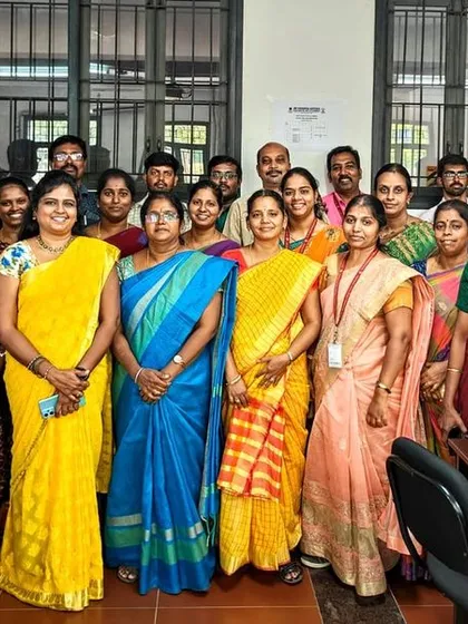 A group photograph with the enthusiastic faculty after a full day session on Scientific Writing and AI Tools in Academic Research in Coimbatore.