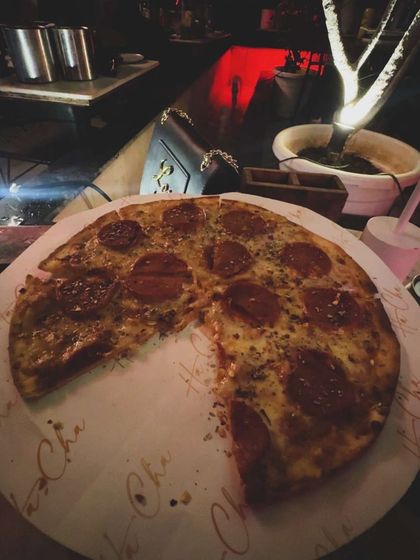 A classic pepperoni pizza from Hacha Gurgaon. Sometimes a simple, delicious-looking food shot is the most effective.