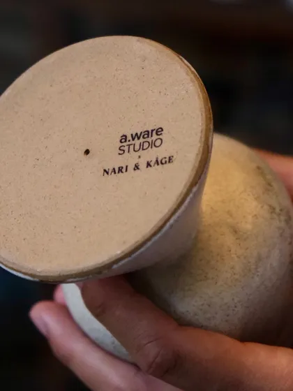 The base of the 'Sanna' goblet, showing the custom stamp for our collaboration. It's a small detail that marks the partnership and craftsmanship.