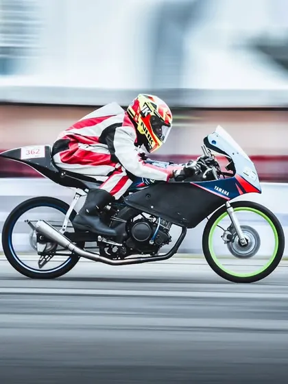 Another shot of the custom Yamaha, showcasing its stripped-down, race-focused design. This is grassroots motorsport engineering at its finest.