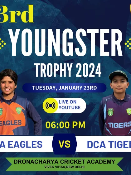 The match-day poster for the DCA Eagles vs DCA Tigers game, building excitement for the live-streamed encounter.