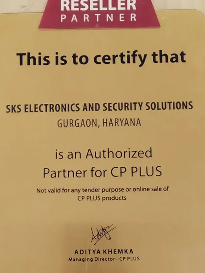 This certificate confirms that SKS Enterprises is an Authorized Reseller Partner for CP Plus. This partnership allows me to bring you their full range of products with official support.