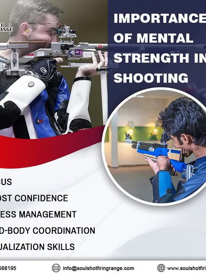 An informational graphic explaining the importance of mental strength in shooting, covering focus, confidence, stress management, and more.