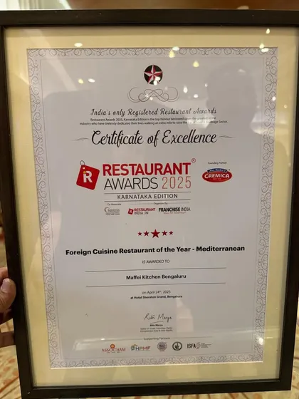We are honored to be recognized as the 'Foreign Cuisine Restaurant of the Year - Mediterranean' by the Restaurant Awards 2025. This award is a testament to our dedication to authentic flavor and culinary excellence.