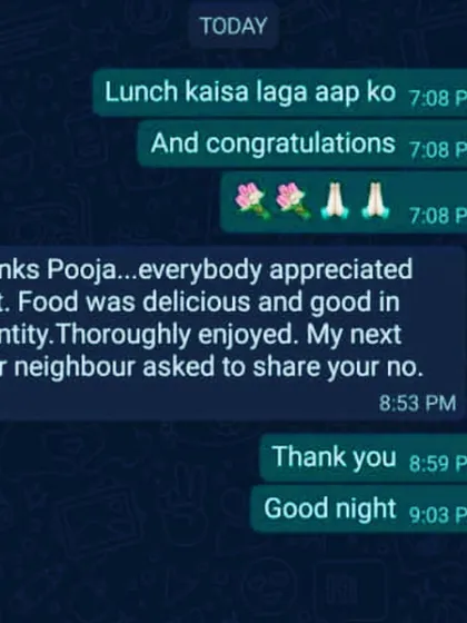 A message from a happy client after an event. It makes us so happy to know that everyone enjoyed the food and that it was good in both taste and quantity.