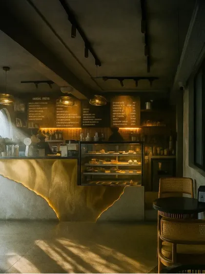 I believe a cafe should feel like a warm, earthy escape. In this Jalandhar project, we used natural light, raw textures, and a minimalist design to create a serene space for slow conversations and even slower sips of coffee.