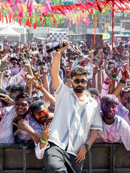Posing with the incredible Holi crowd. This is what a successful festival looks like.