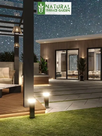 This render shows the pergola's relationship to the indoor rooms, highlighting the seamless indoor-outdoor flow.